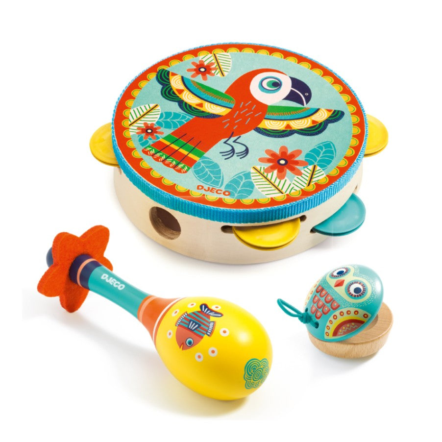 4.キティ 楽器セット いちごマラカス 笛 オカリナ カスタネット DJECO 楽器3種 タンバリン・マラカス・カスタネット – クレオのもり